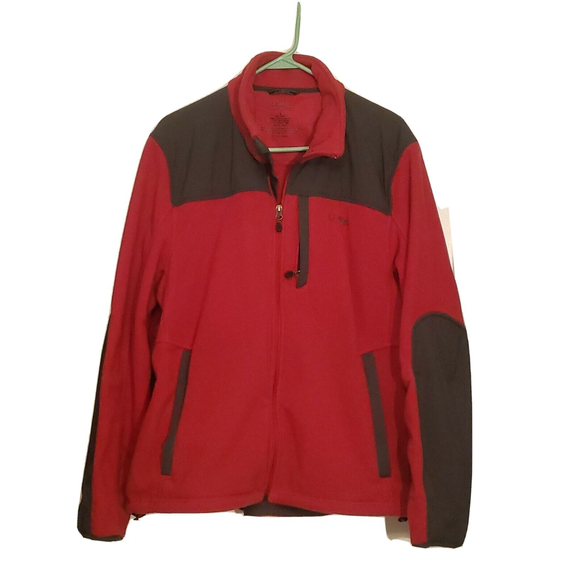 LL Bean Polartec Wind Fleece Full Zip Jacket Mens L Regular Red Zip Pockets - Picture 1 of 8